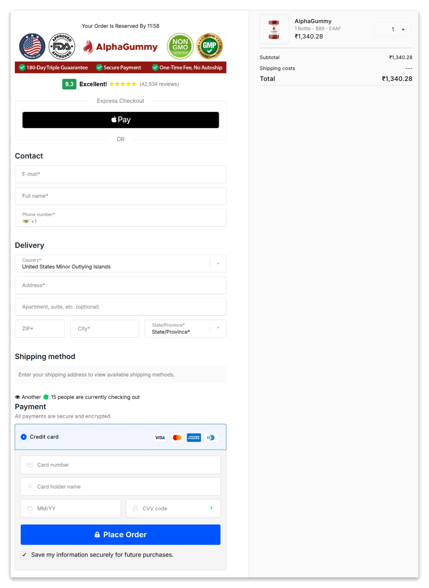 Alpha Gummy checkout page